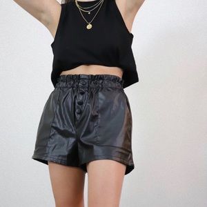 High Waisted Faux Leather Shorts